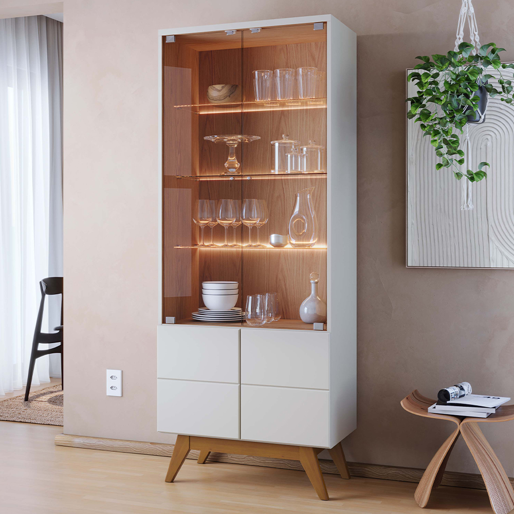 Cristaleira 4 Portas Noronha 183x72 cm Off White Matte Freijo Colibri