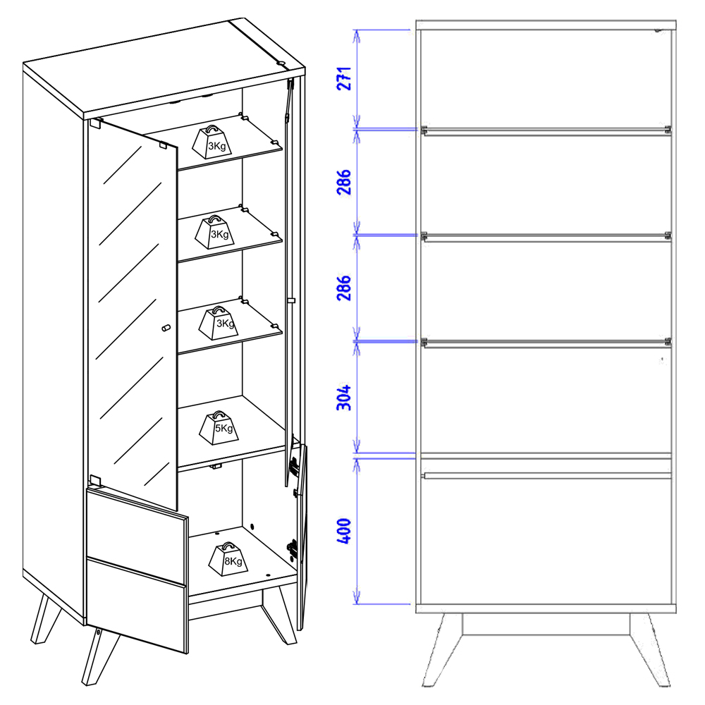 Cristaleira 4 Portas Noronha 183x72 cm Off White Matte Freijo Colibri