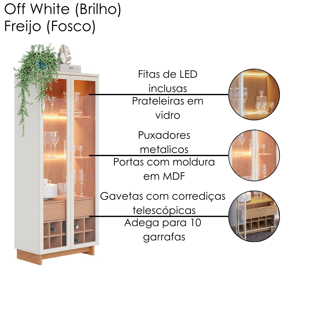 Cristaleira Guanabara e Balcão Buffet Vitoria Off White Freijo Colibri