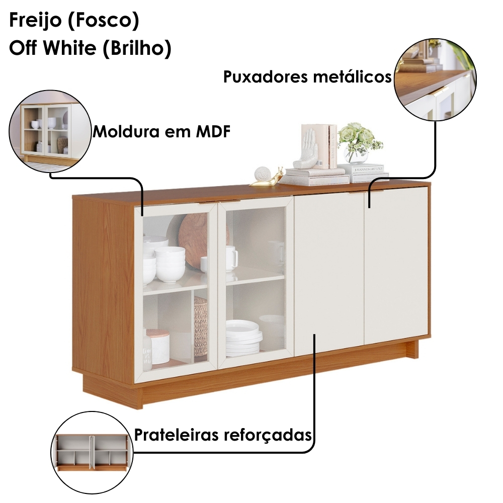 Cristaleira Guanabara e Balcão Buffet Vitoria Off White Freijo Colibri