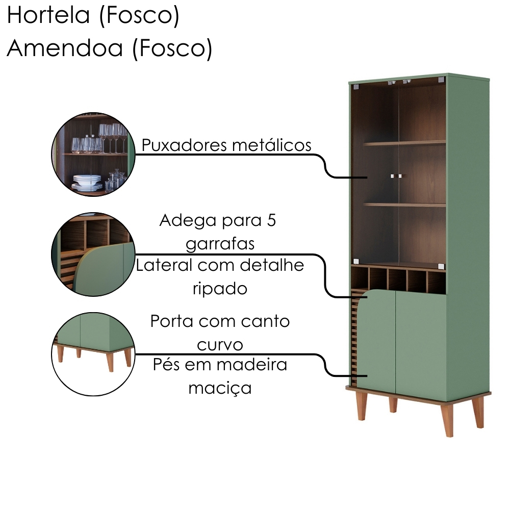 Cristaleira e Balcão Buffet Jurere Hortela Amendoa Colibri