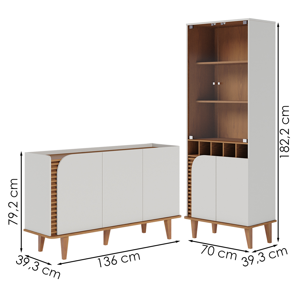 Cristaleira e Balcão Buffet Jurere Off White Matte Freijo Colibri