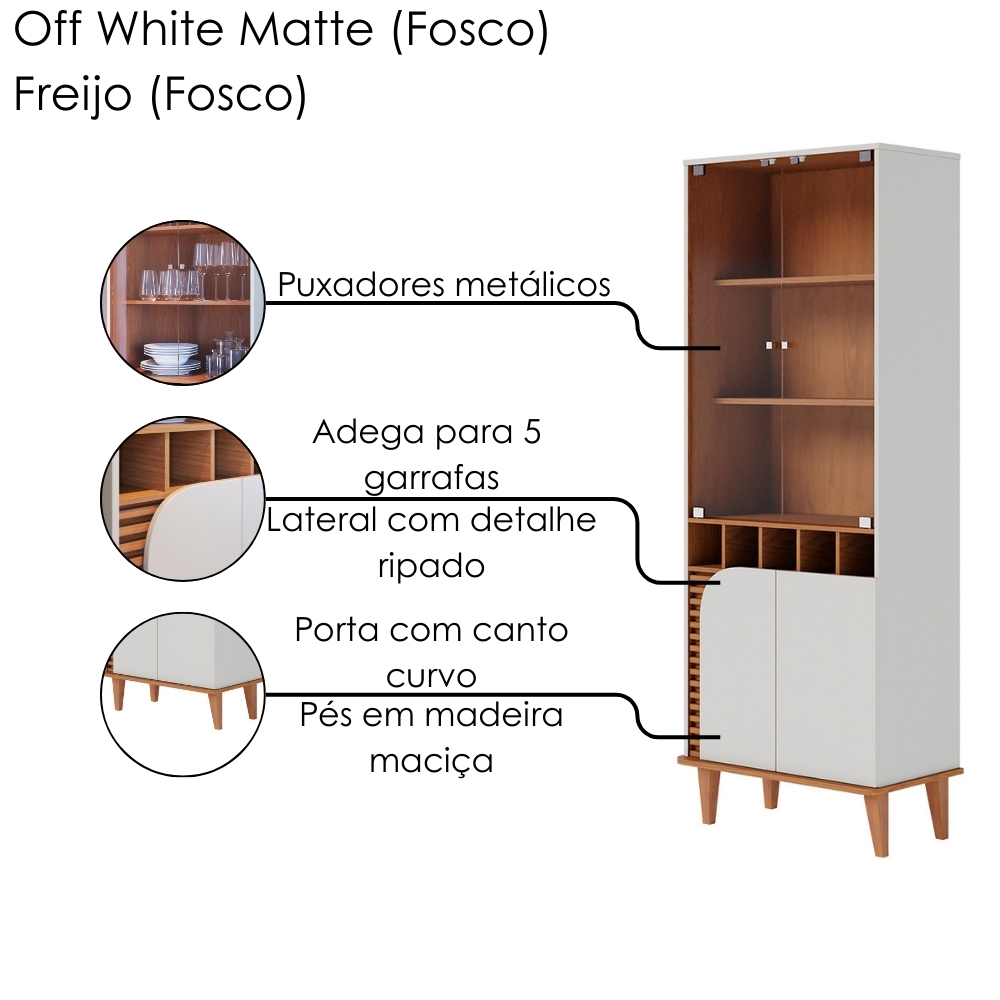Cristaleira e Balcão Buffet Jurere Off White Matte Freijo Colibri