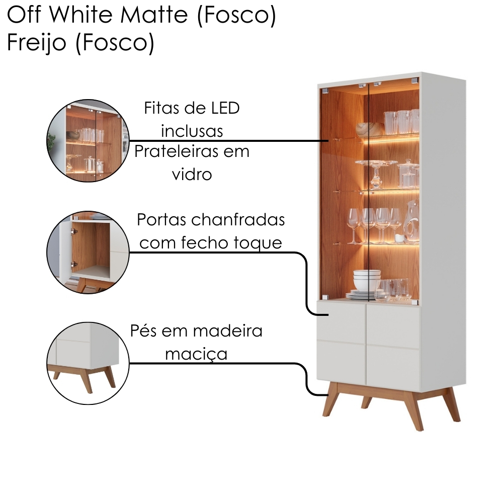 Cristaleira e Balcão Buffet Noronha Off White Matte Freijo Colibri