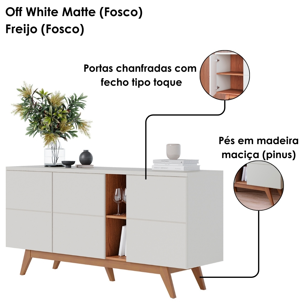 Cristaleira e Balcão Buffet Noronha Off White Matte Freijo Colibri