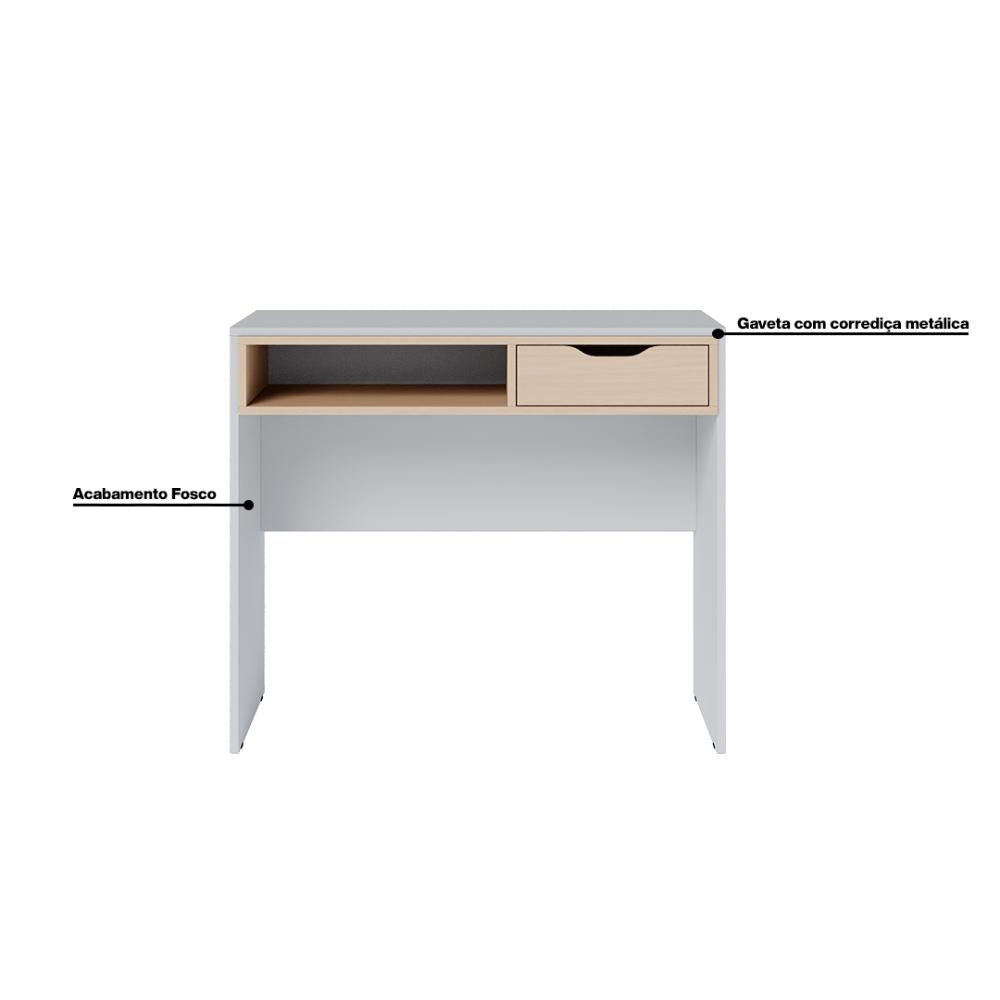Escrivaninha Estudo Bit 90cm com 1 gaveta Branco Fosco Taurani Nobre Colibri Moveis