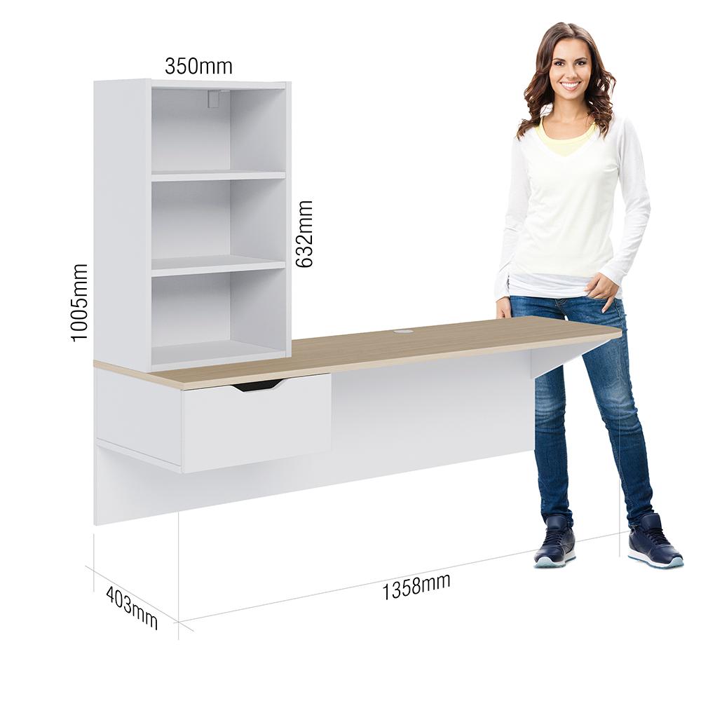 Escrivaninha de estudo Tech 135cm com 1 gaveta Branco fosco Taurani Nobre Colibri Moveis