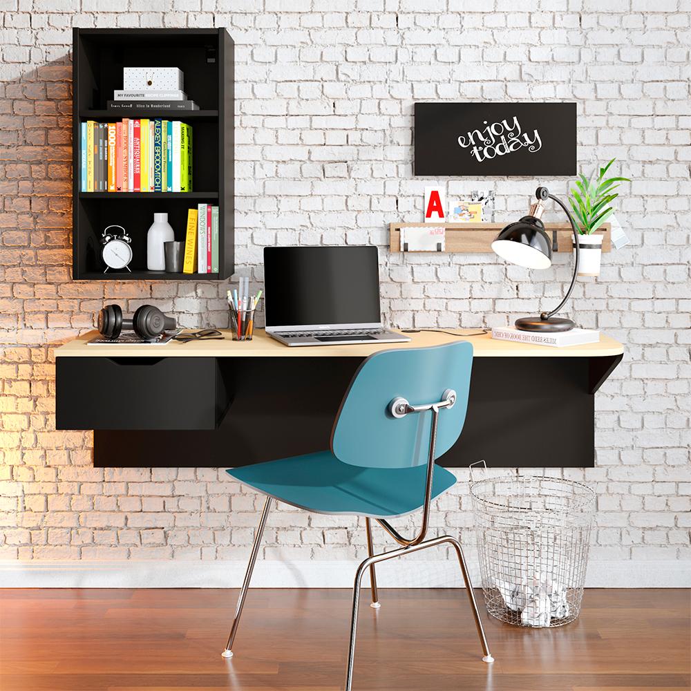 Escrivaninha de estudo Tech 135cm com 1 gaveta Preto fosco Taurani Nobre Colibri Moveis