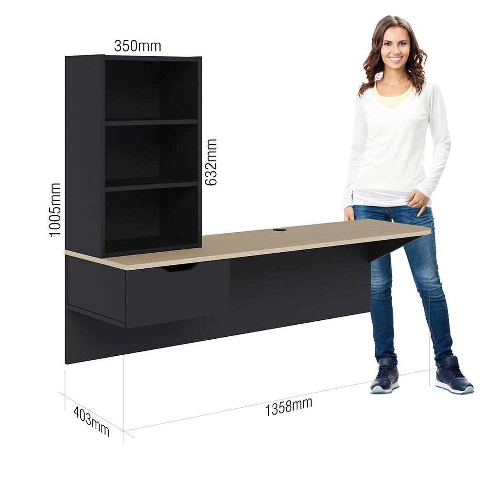 Escrivaninha de estudo Tech 135cm com 1 gaveta Preto fosco Taurani Nobre Colibri Moveis