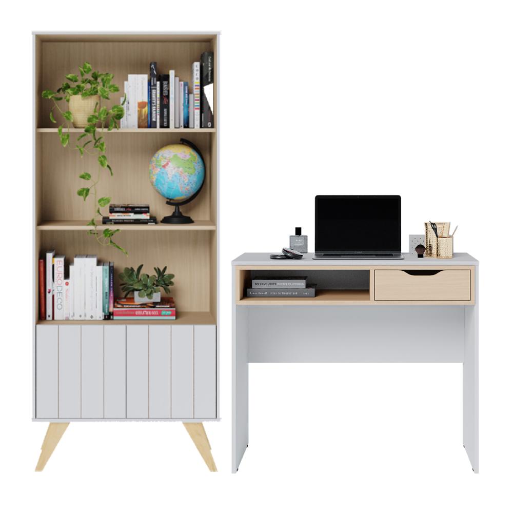 Escrivaninha estudo Bit com estante de Livros Link Branco fosco Tauari nobre Colibri Moveis