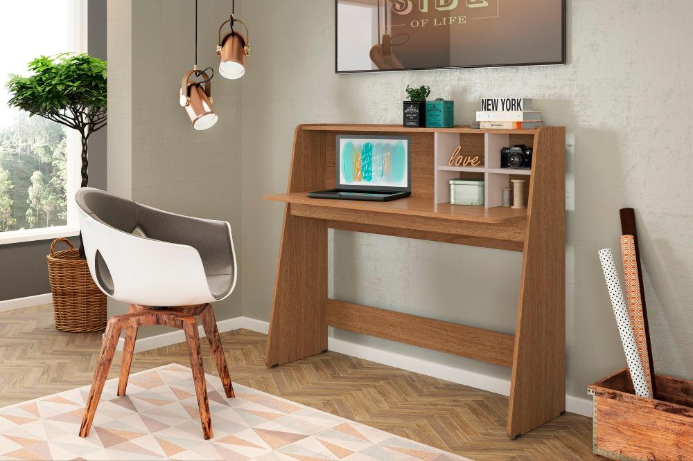 Escrivaninha estudo Ideia com nicho 120cm Natura real Off white Colibri Moveis