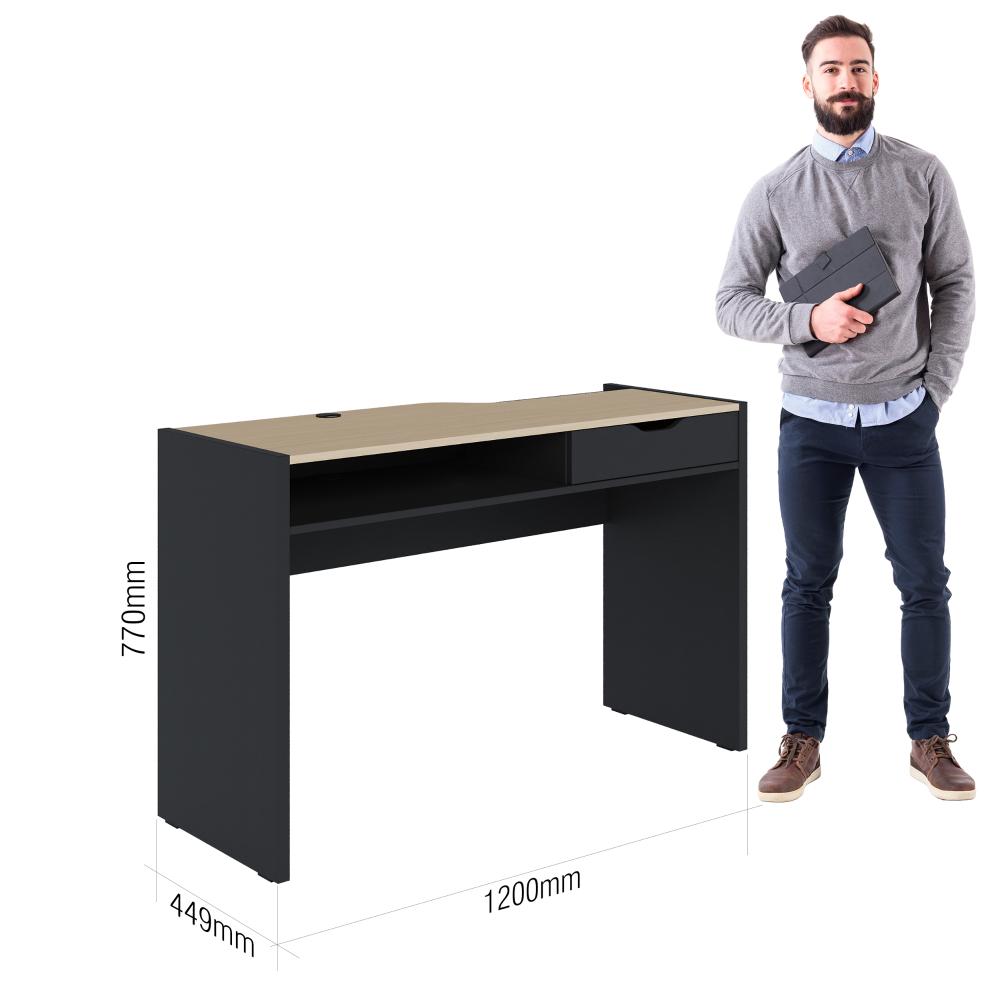 Escrivaninha estudo Net 120cm com 1 gaveta e 1 Nicho Preto fosco Taurani Nobre Colibri Moveis