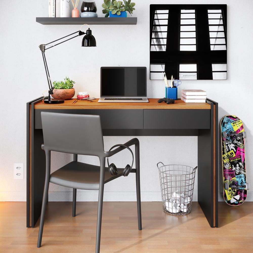 Escrivaninha estudo Smart 120cm com 1 gaveta Preto fosco Noce Milano Colibri Moveis