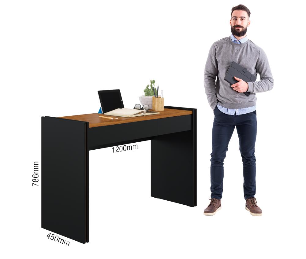 Escrivaninha estudo Smart 120cm com 1 gaveta Preto fosco Noce Milano Colibri Moveis