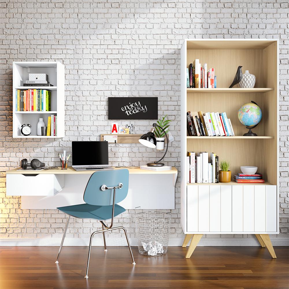 Escrivaninha estudo Tech com estante de Livros Link Branco fosco Tauari nobre Colibri Moveis