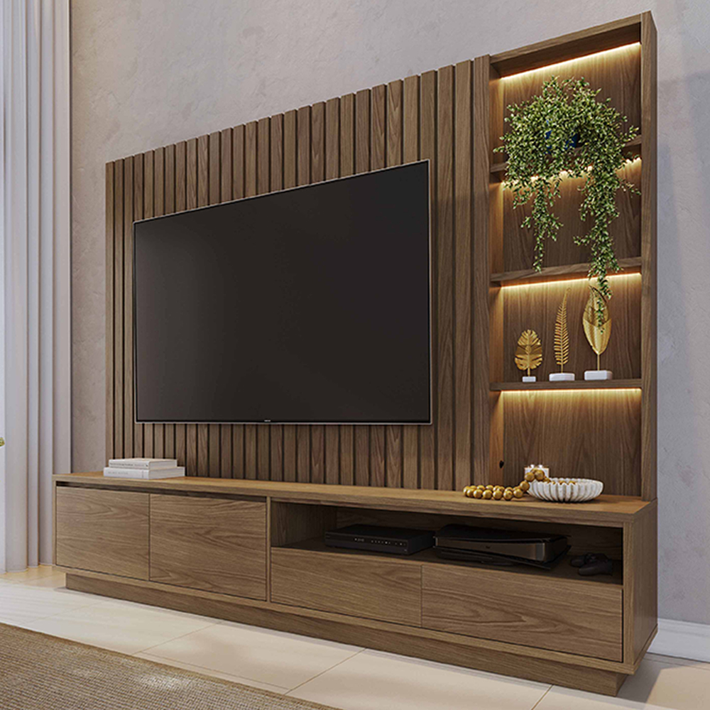 Estante Home Ripado Tv 82 Pol 240 cm Cancun Amendoa Colibri