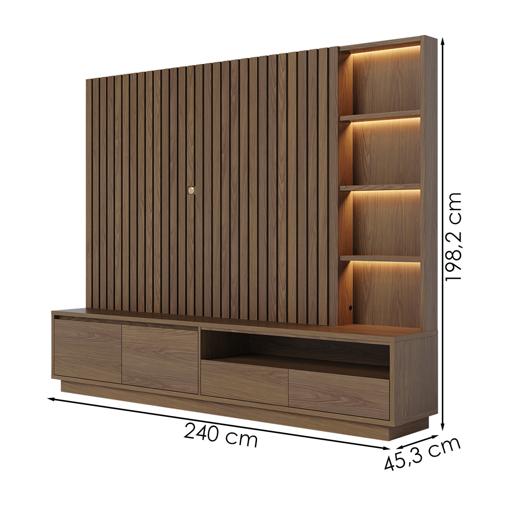 Estante Home Ripado Tv 82 Pol 240 cm Cancun Amendoa Colibri