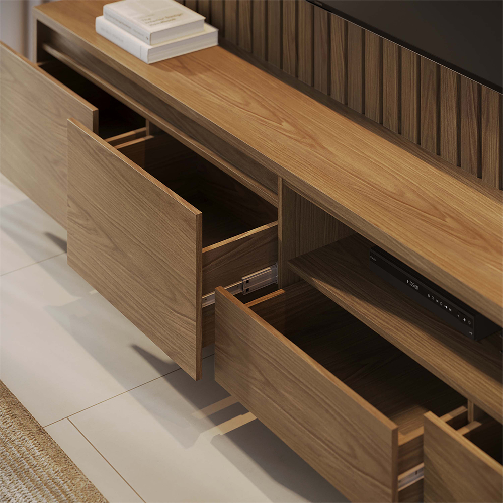 Estante Home Ripado Tv 82 Pol 240 cm Cancun Amendoa Colibri
