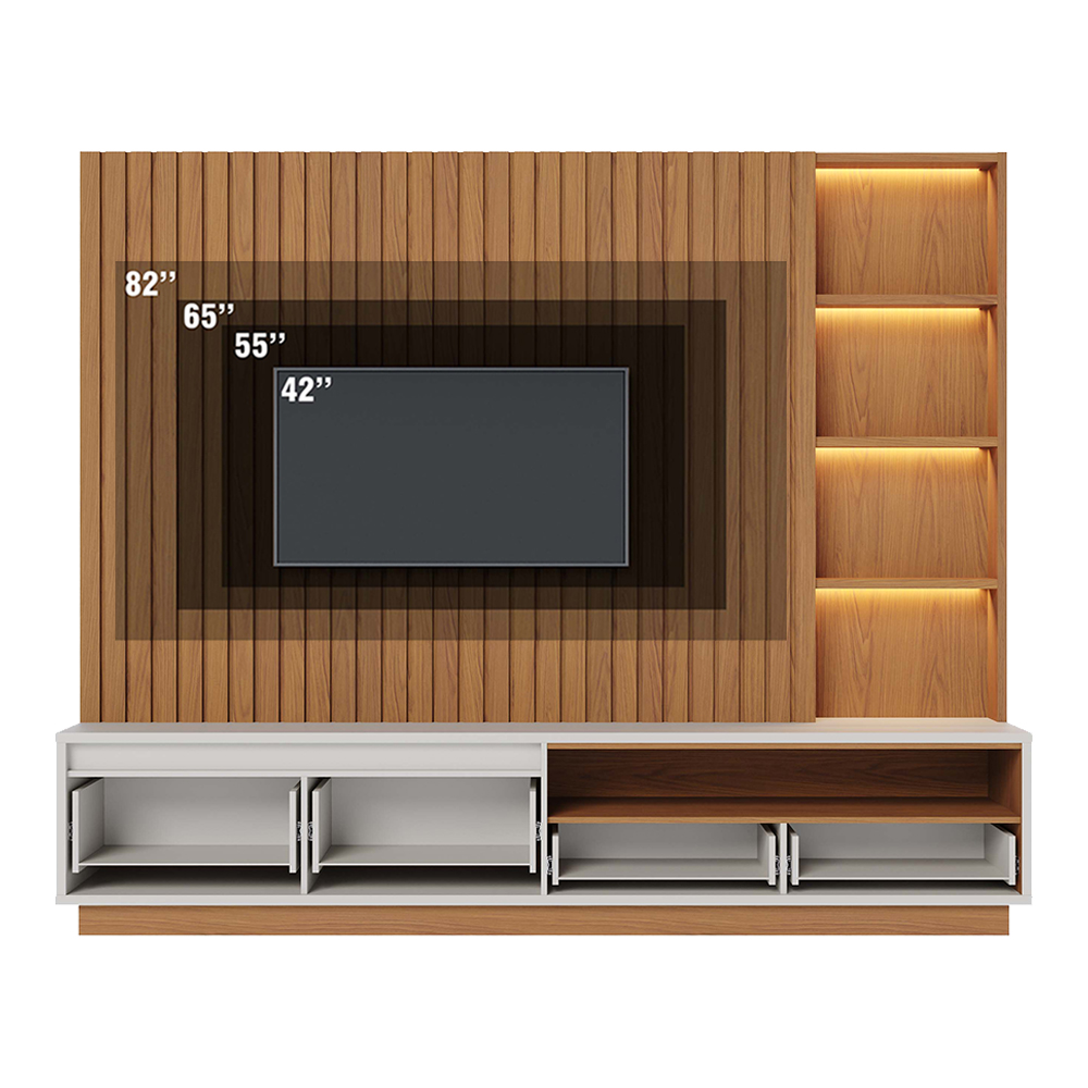 Estante Home Ripado Tv 82 Pol 240 cm Cancun Freijo Off White Matte Colibri