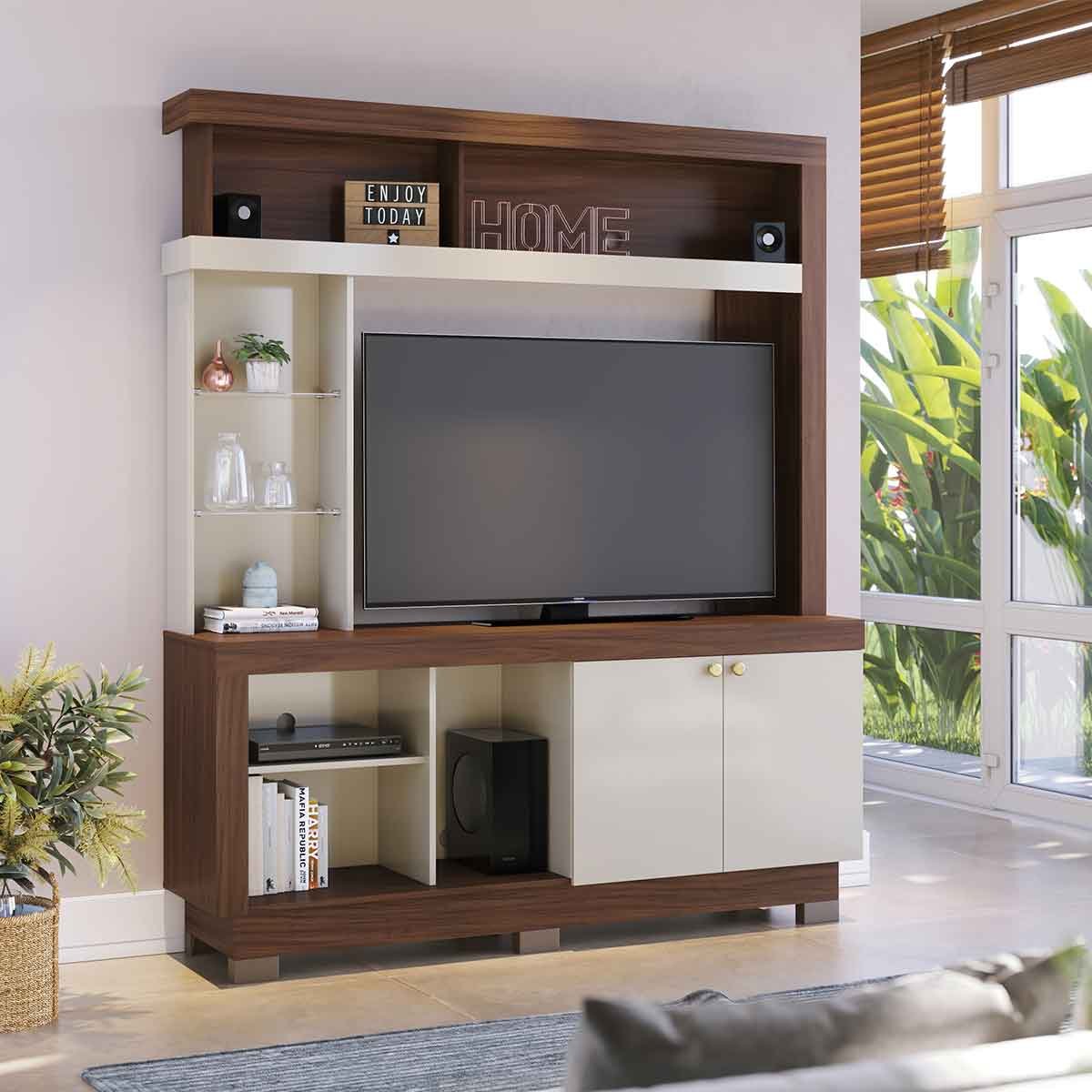 Estante Home TV até 50" Polegadas 2 Portas Vanessa Nogueira Real/Off White