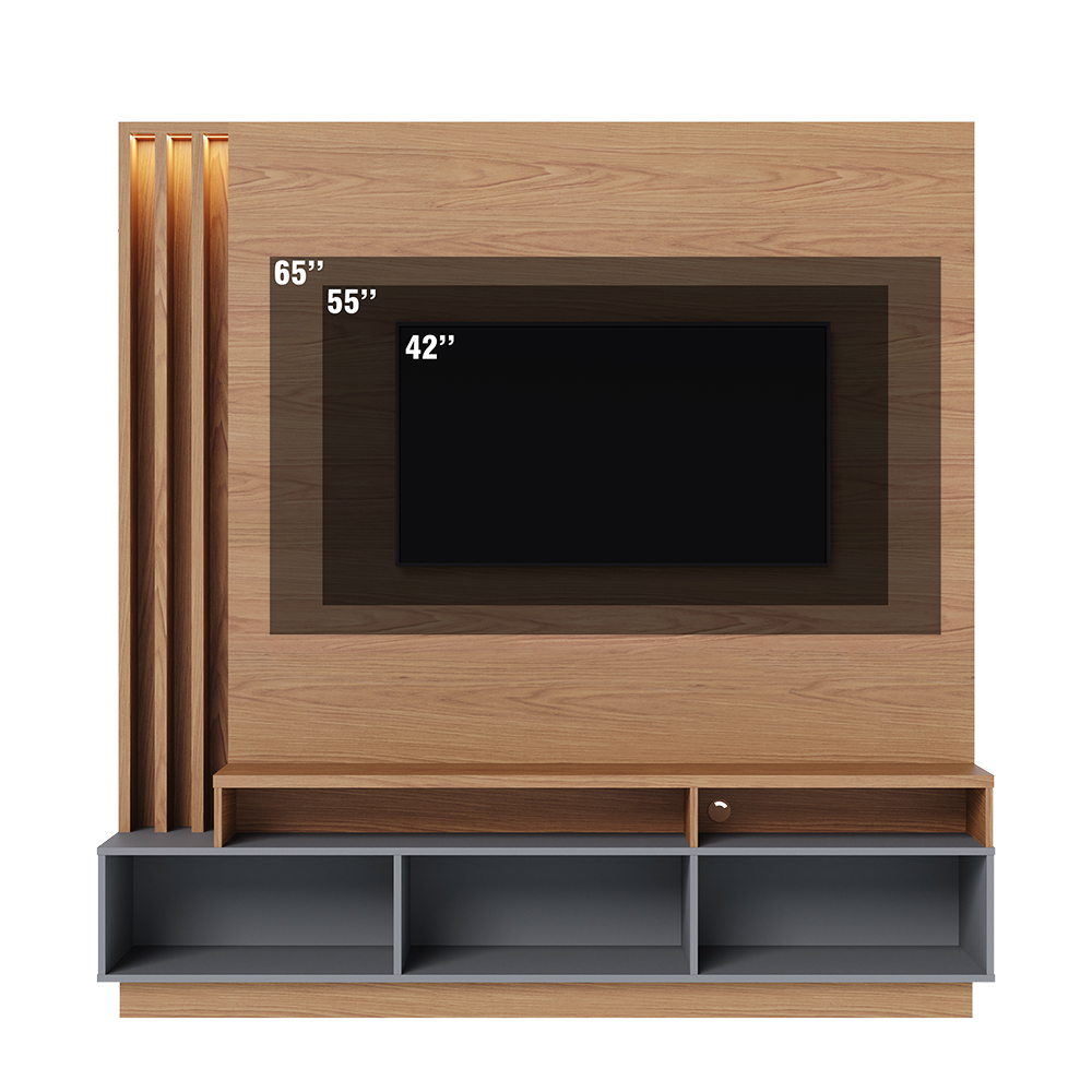 Estante Home Tv 65 Pol 180 cm 2 Portas Humaita Freijo Cinza Colibri