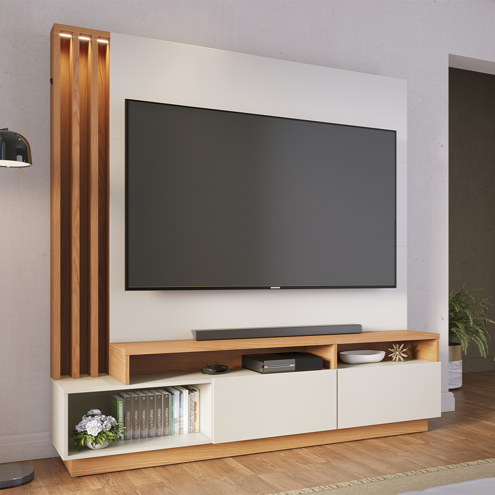 Estante Home Tv 65 Pol 180 cm 2 Portas Humaita Off White Matte Freijo Colibri