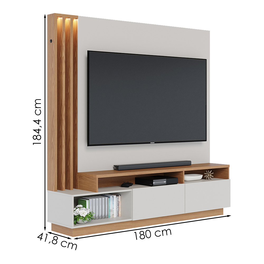 Estante Home Tv 65 Pol 180 cm 2 Portas Humaita Off White Matte Freijo Colibri