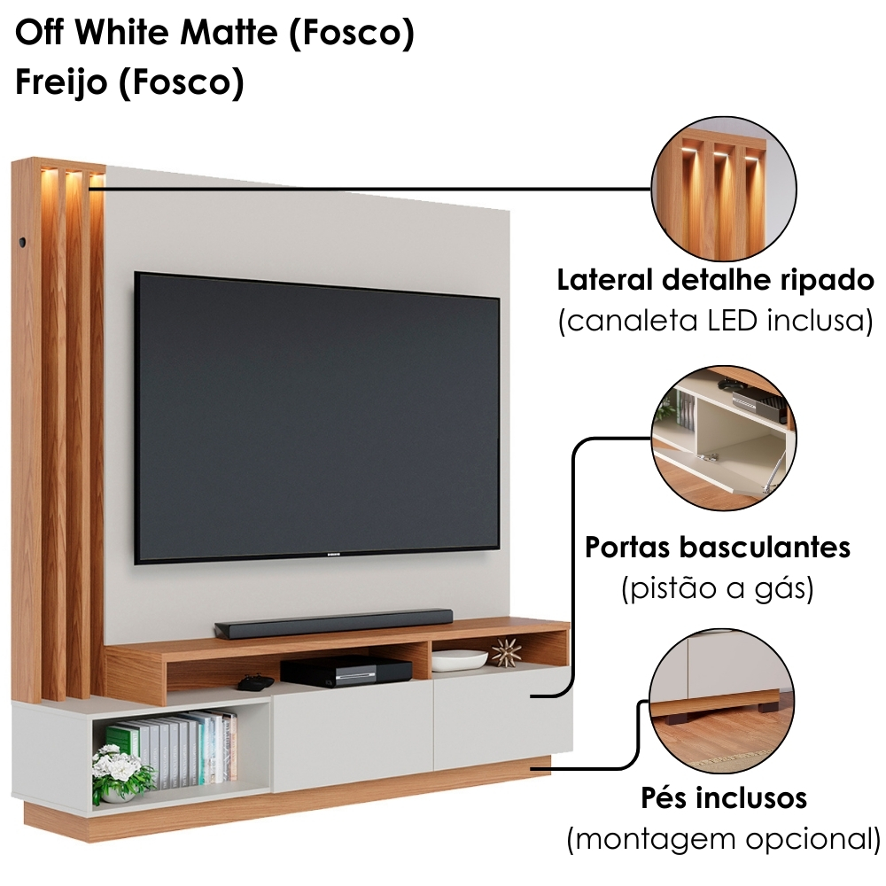Estante Home Tv 65 Pol 180 cm 2 Portas Humaita Off White Matte Freijo Colibri