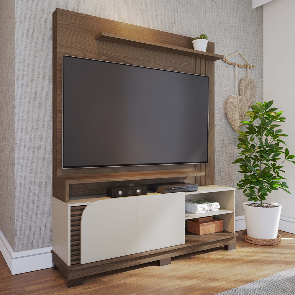Estante Home Tv 65 Pol 2 Portas 152 cm Jurere Amendoa Off White Matte Colibri