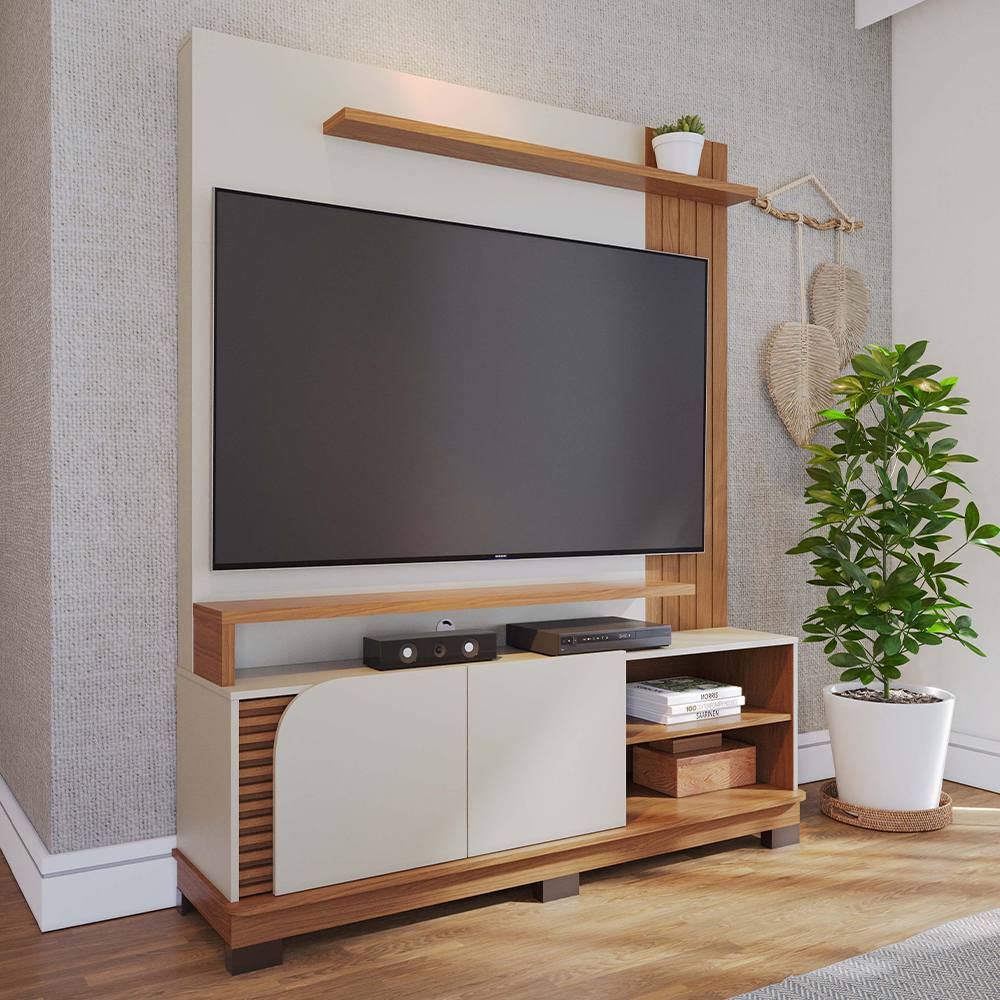 Estante Home Tv 65 Pol 2 Portas 152 cm Jurere Off White Matte Freijo Colibri