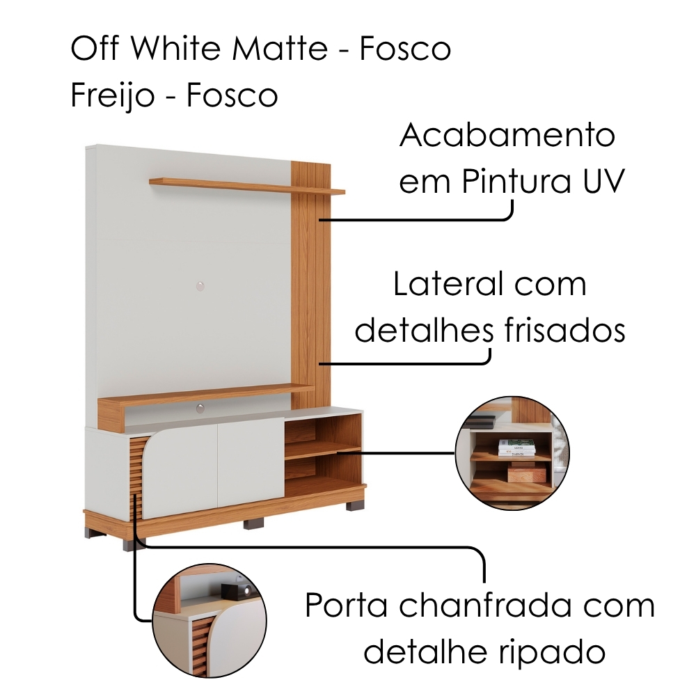 Estante Home Tv 65 Pol 2 Portas 152 cm Jurere Off White Matte Freijo Colibri