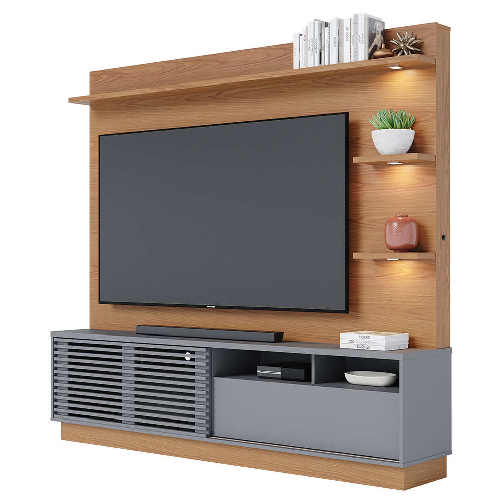Estante Home Tv 70 Pol 200 cm Campeche Freijo Cinza Colibri