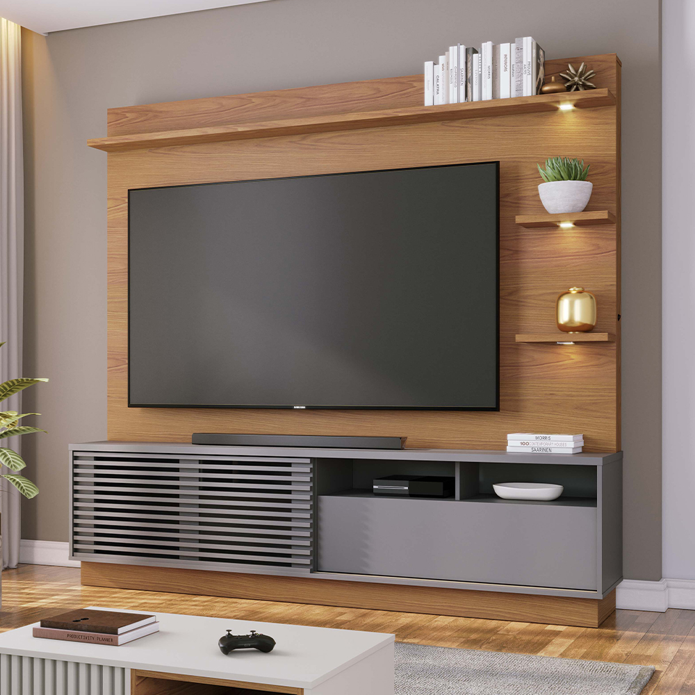 Estante Home Tv 70 Pol 200 cm Campeche Freijo Cinza Colibri