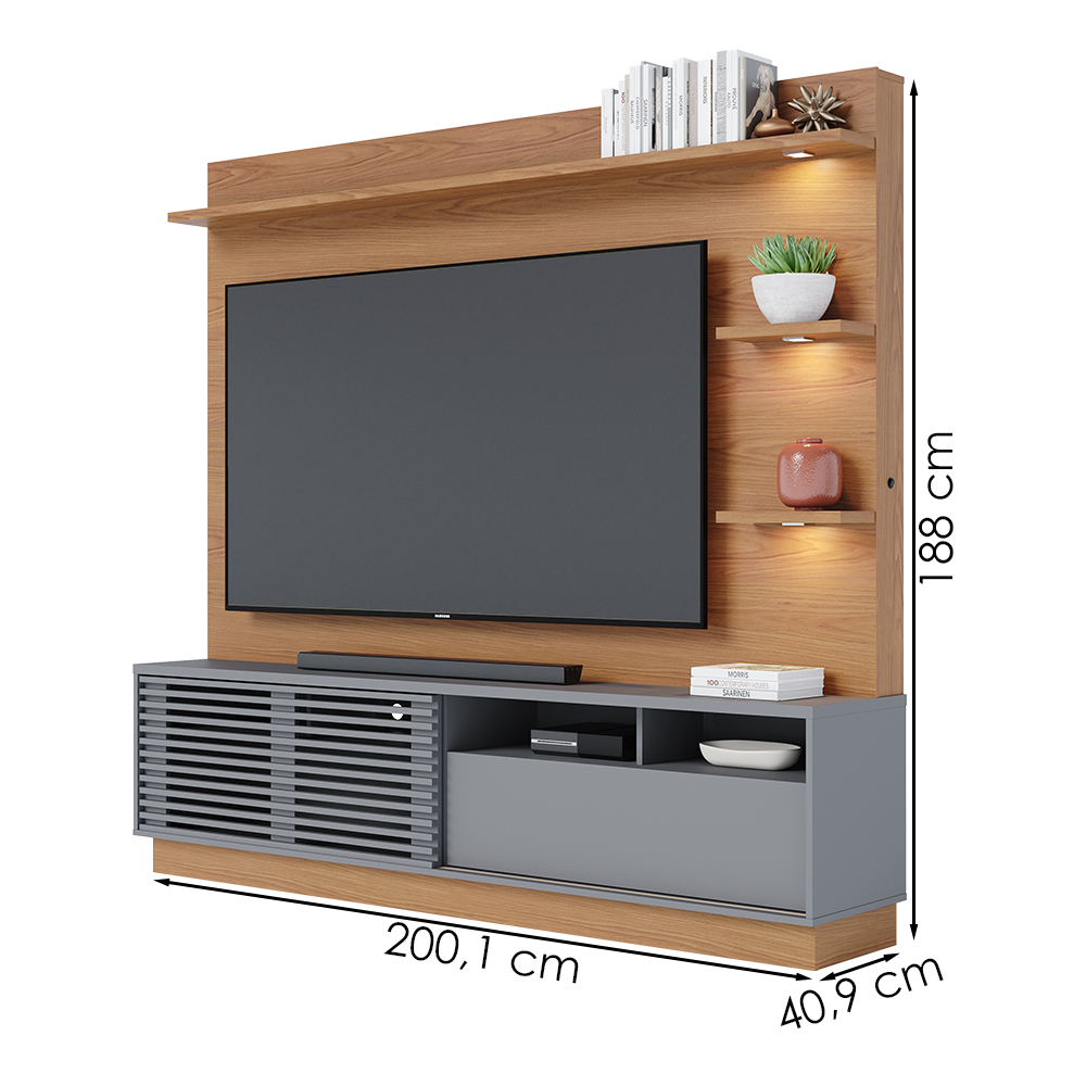 Estante Home Tv 70 Pol 200 cm Campeche Freijo Cinza Colibri