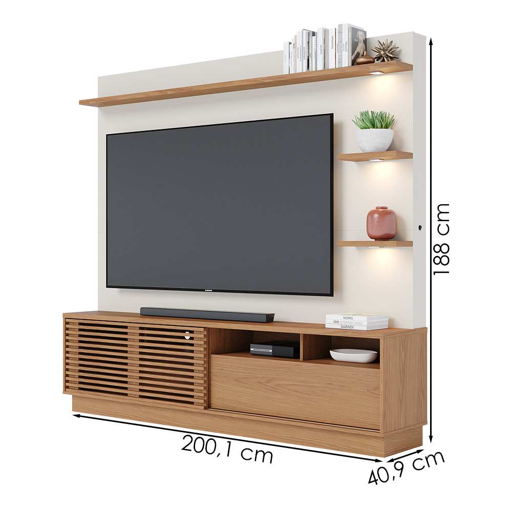 Estante Home Tv 70 Pol 200 cm Campeche Freijo Off White Matte Colibri