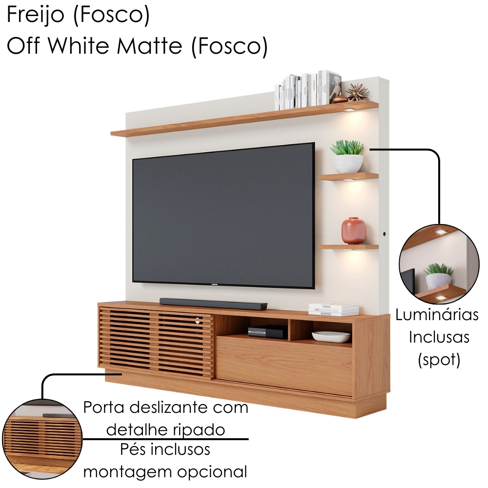 Estante Home Tv 70 Pol 200 cm Campeche Freijo Off White Matte Colibri