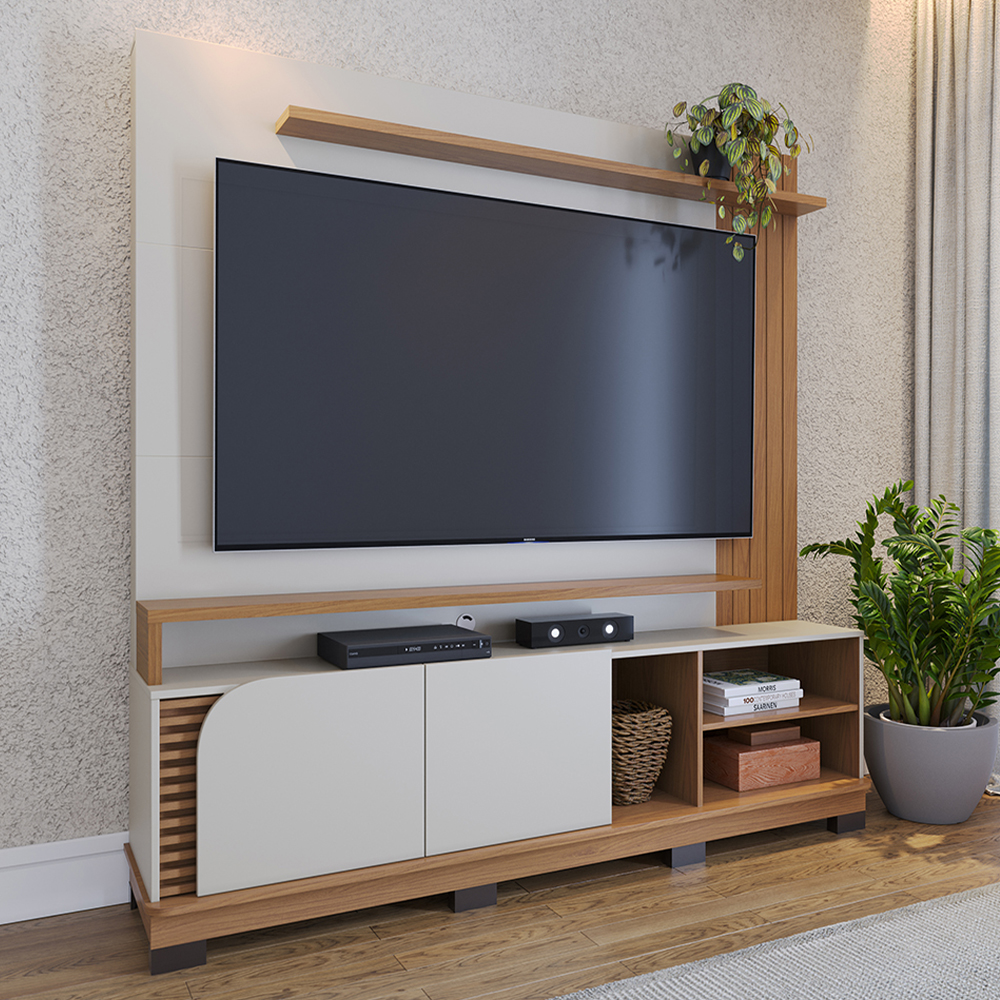 Estante Home Tv 75 Pol 2 Portas 182 cm Jurere Off White Matte Freijo Colibri