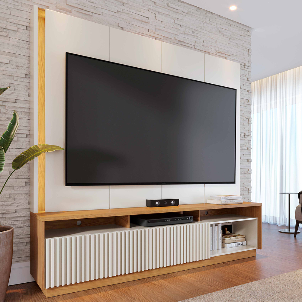 Estante Home Tv 75 Pol 200 cm 2 Portas Jordao Off White Matte Freijo Colibri