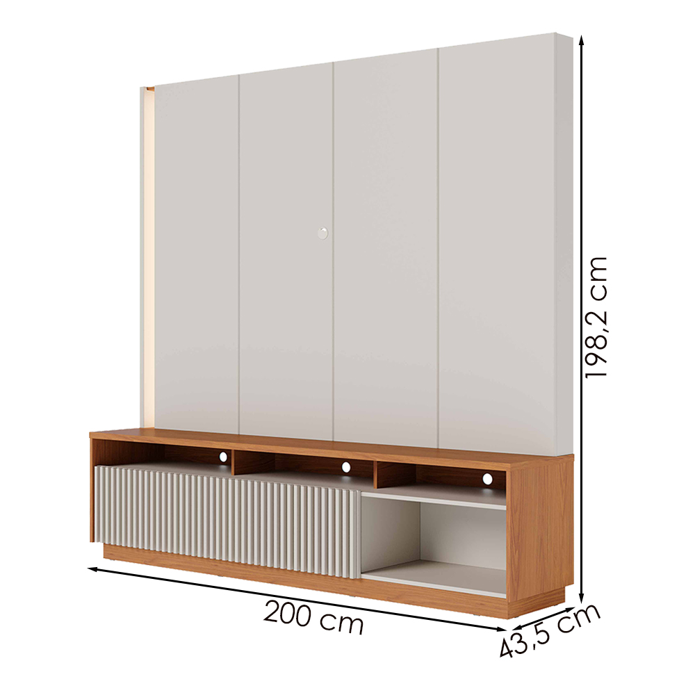 Estante Home Tv 75 Pol 200 cm 2 Portas Jordao Off White Matte Freijo Colibri