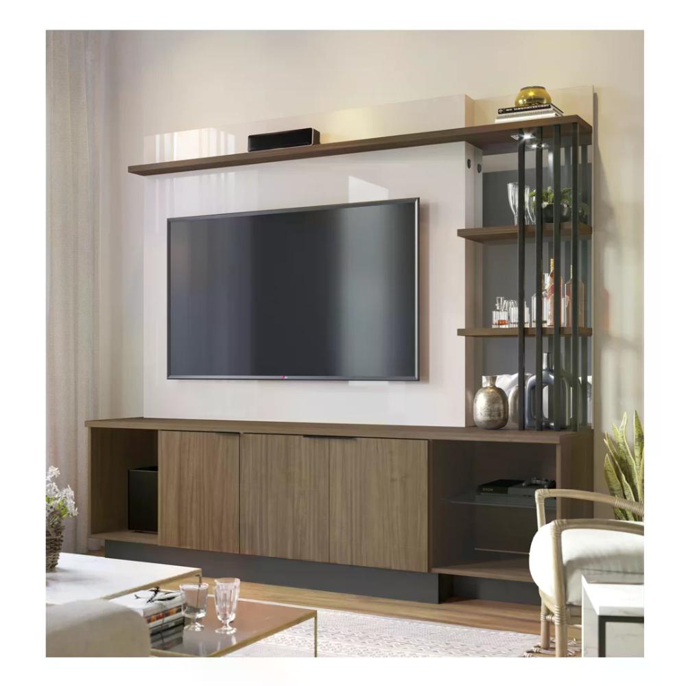 Estante Home para TV até 65 Polegadas Maresias - Nogueira Real / Off White / Preto Fosco