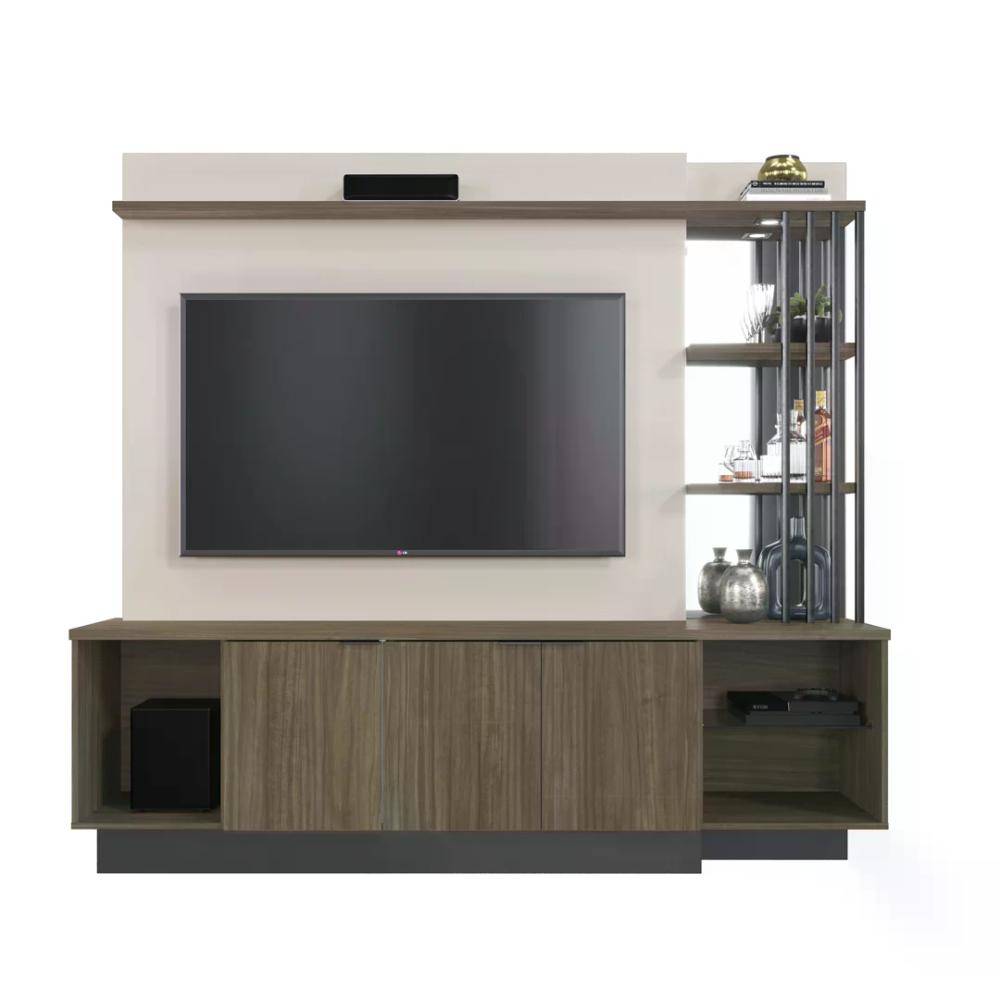Estante Home para TV até 65 Polegadas Maresias - Nogueira Real / Off White / Preto Fosco