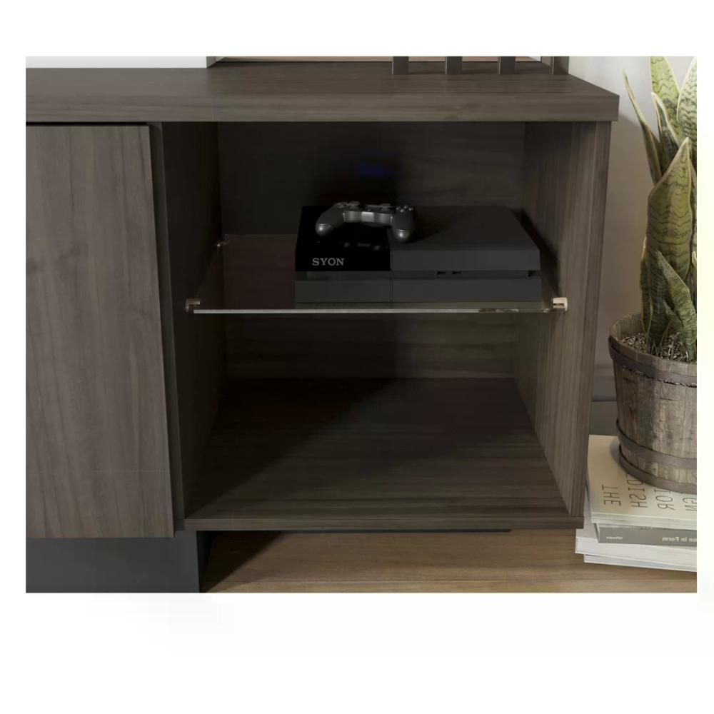 Estante Home para TV até 65 Polegadas Maresias - Nogueira Real / Off White / Preto Fosco