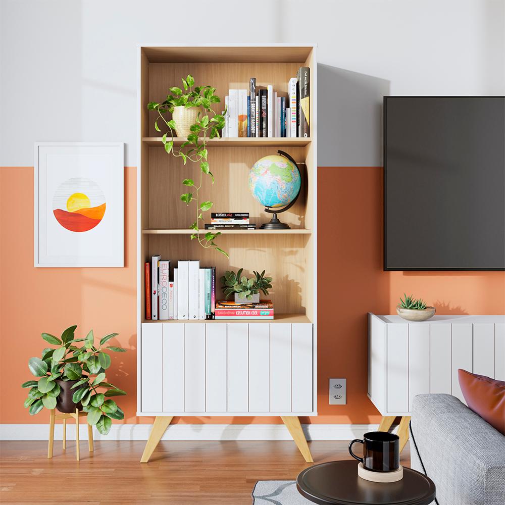 Estante de livros Link com 2 portas e 3 prateleiras Branco fosco Taurani Nobre Colibri Moveis