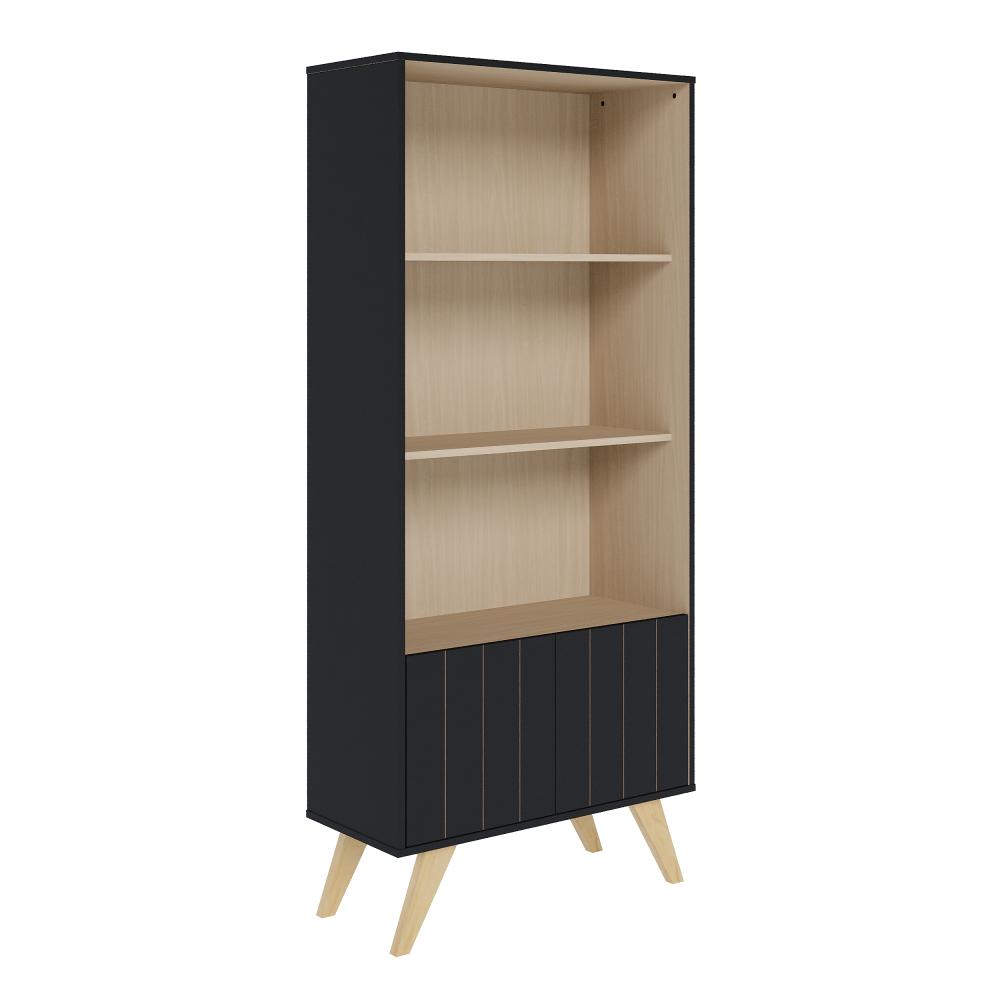Estante de livros Link com 2 portas e 3 prateleiras Preto fosco Taurani Nobre Colibri Moveis