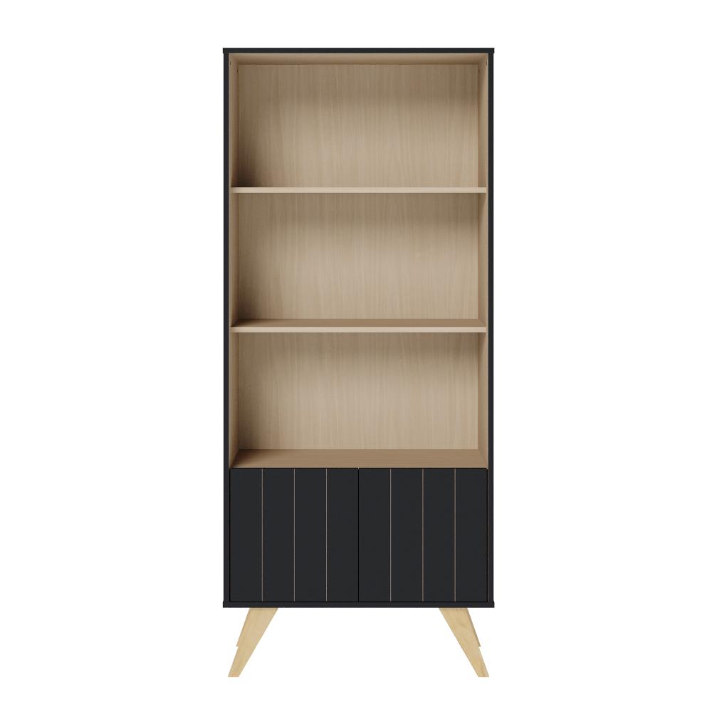 Estante de livros Link com 2 portas e 3 prateleiras Preto fosco Taurani Nobre Colibri Moveis