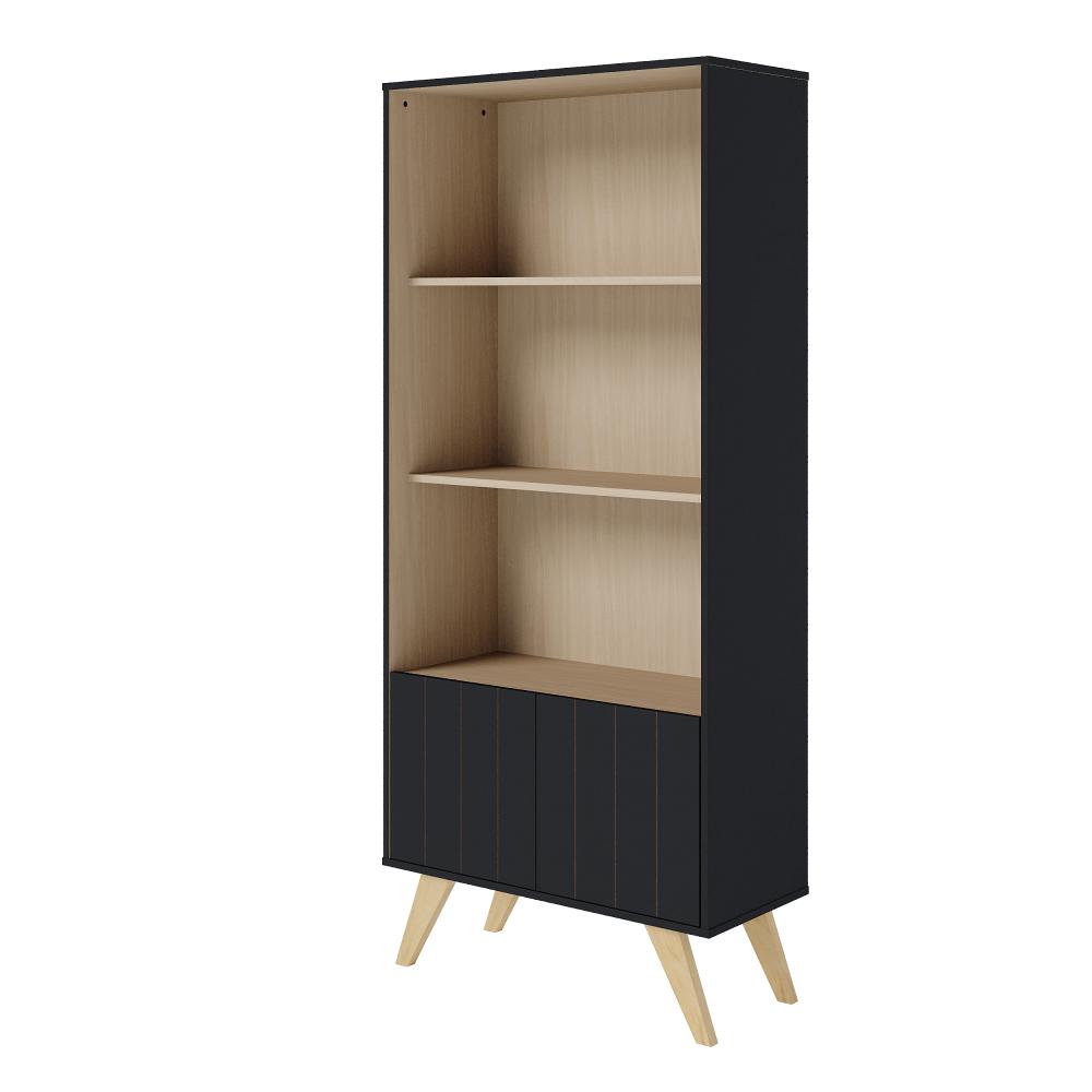 Estante de livros Link com 2 portas e 3 prateleiras Preto fosco Taurani Nobre Colibri Moveis