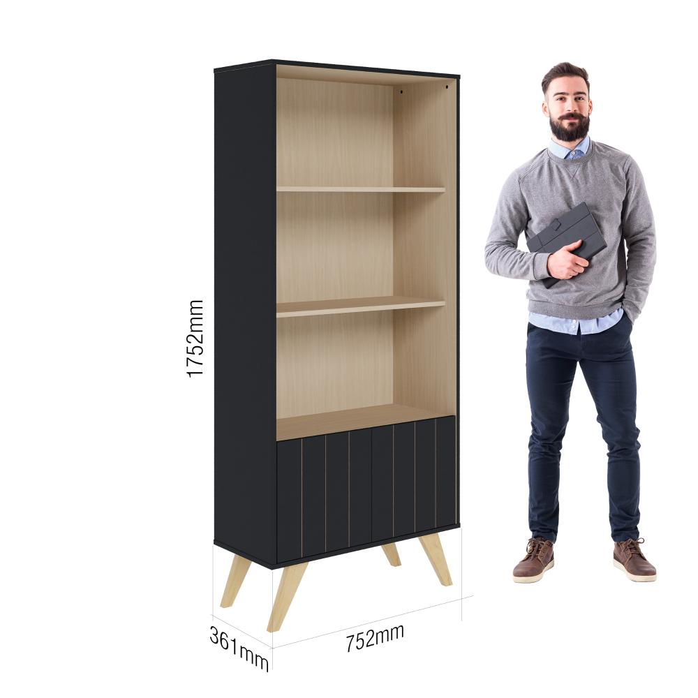 Estante de livros Link com 2 portas e 3 prateleiras Preto fosco Taurani Nobre Colibri Moveis