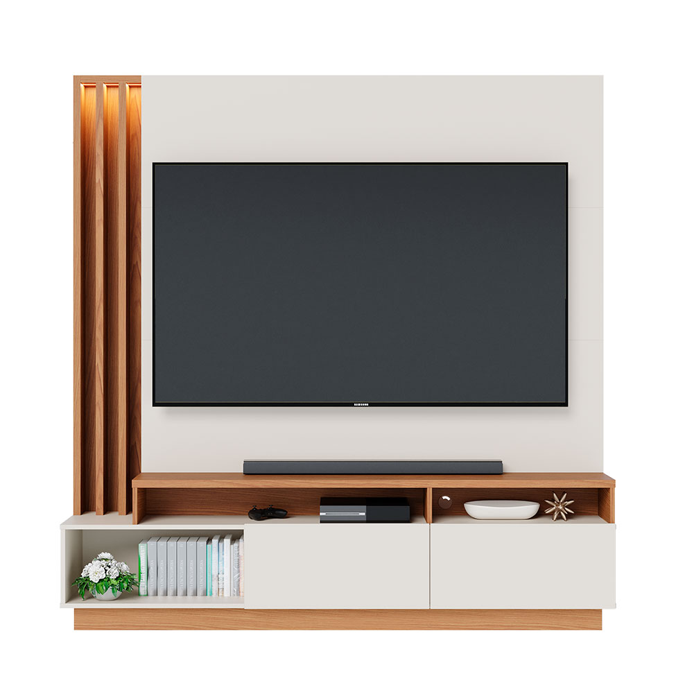 Estante para Home Theater e TV até 65 Polegadas Humaitá Off White e Freijó
