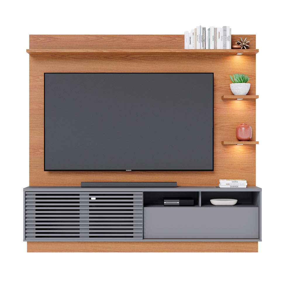 Estante para Home Theater e TV até 70 Polegadas Campeche Feijó e Cinza