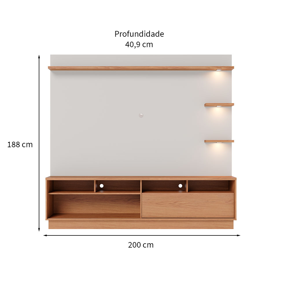 Estante para Home Theater e TV até 70 Polegadas Campeche Freijó e Off White